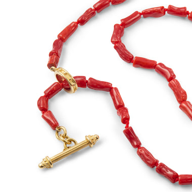 Coral Bead Necklace with Dot Toggle
