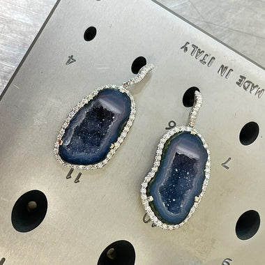 Black Geode & Diamond Drop Earrings