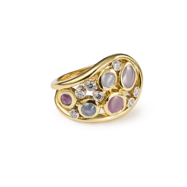 Star Sapphire and Diamond Buckle Ring