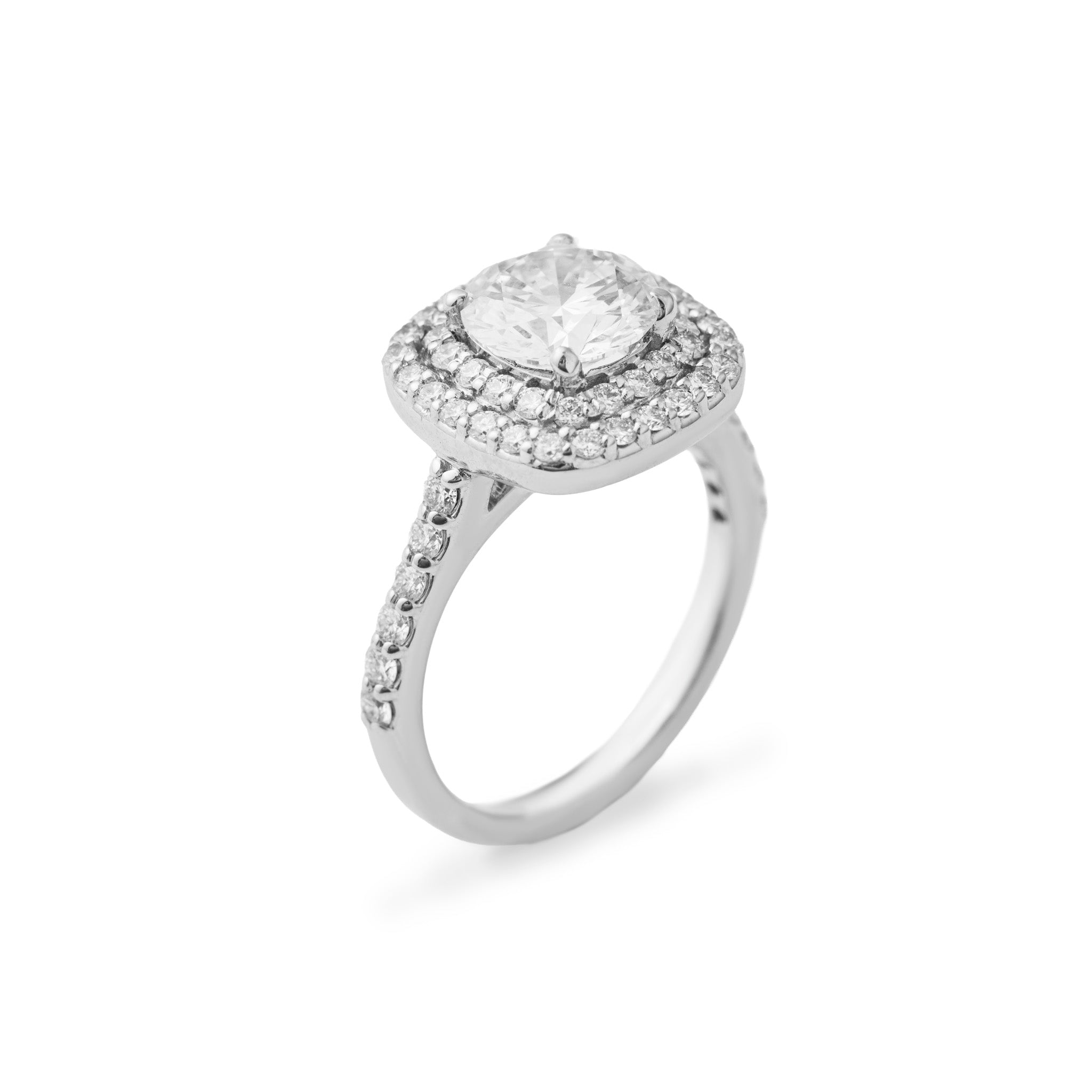 Double Halo Diamond Ring 1.68ct round diamond
