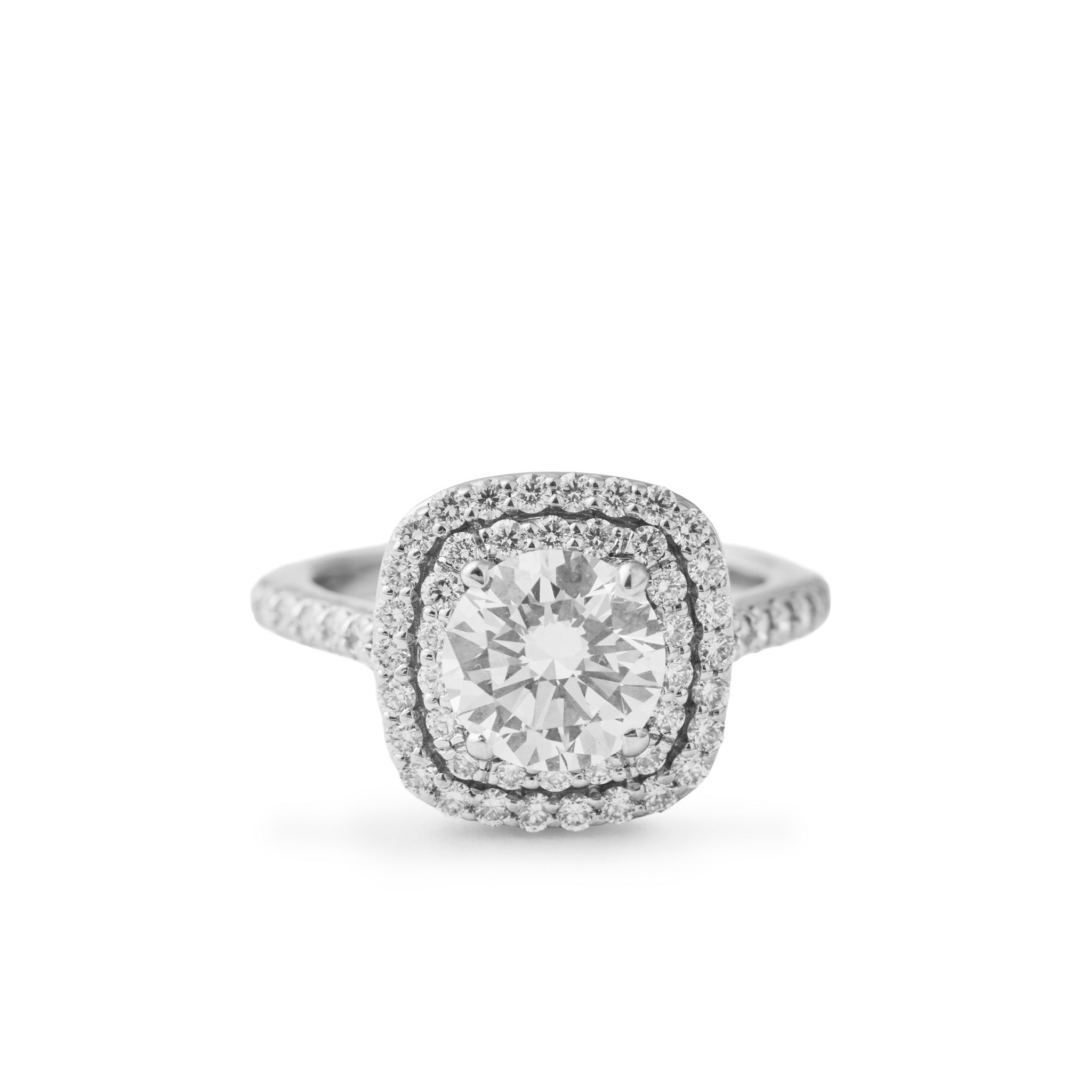 Double Halo Diamond Ring 1.68ct round diamond