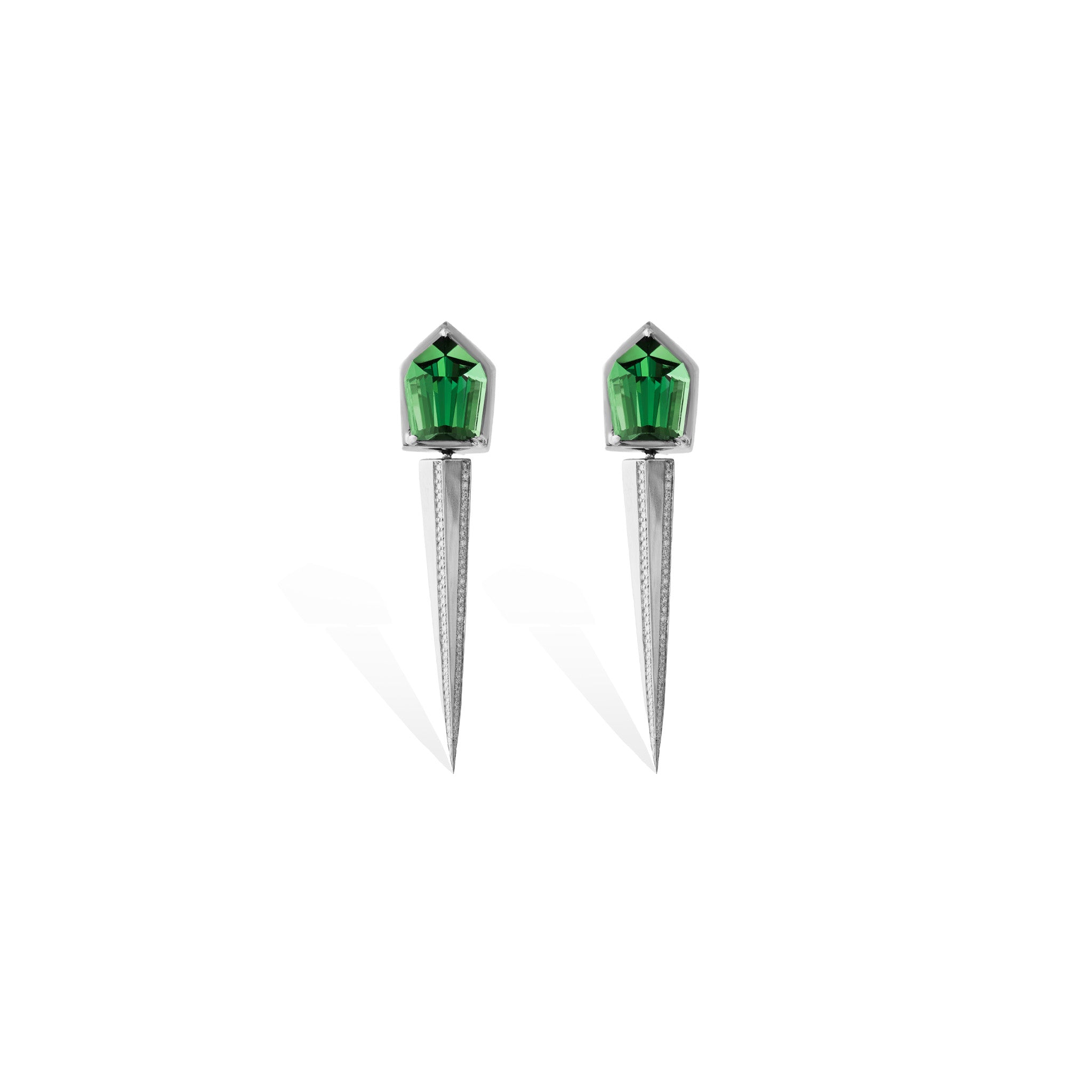 Fancy Shape Green Tourmaline Spike Drop Earrings
