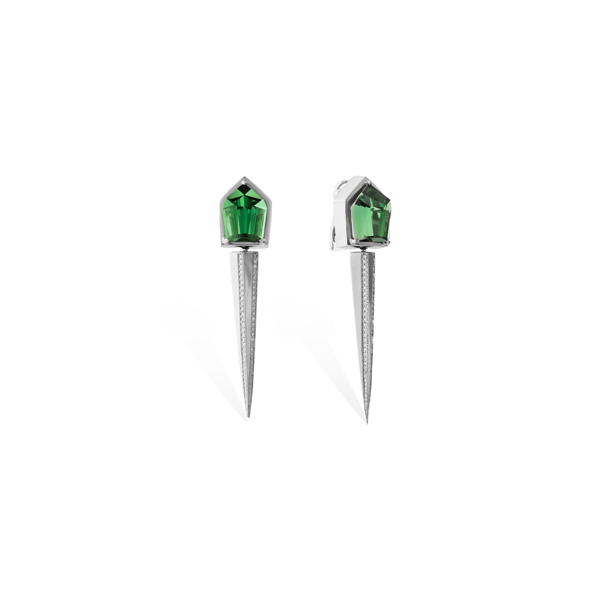 Fancy Shape Green Tourmaline Spike Drop Earrings